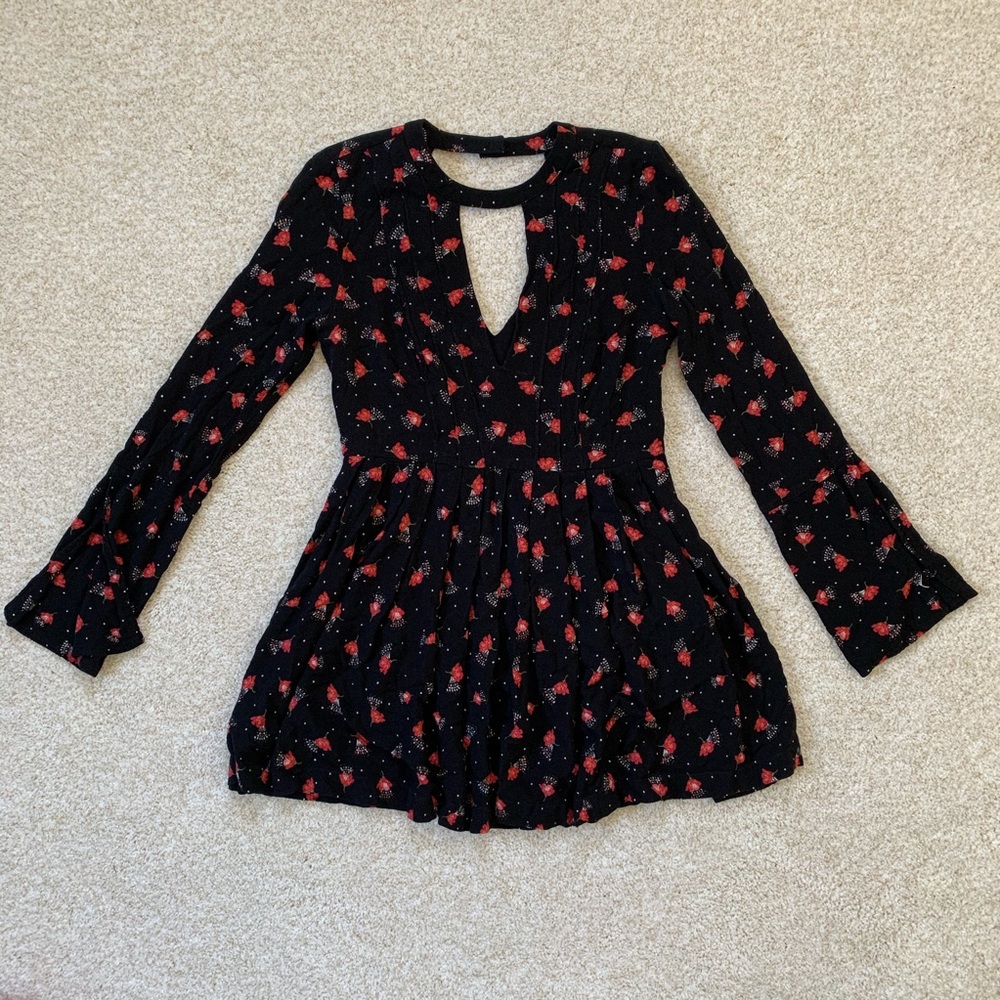 Free People Tegan Black Red Floral Mini Dress